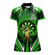 Load image into Gallery viewer, Green Funny Alligator Darts Shirt For Women Custom Lightning Darts Team Jersey Polo &amp; 1/4 Zip TDM5966