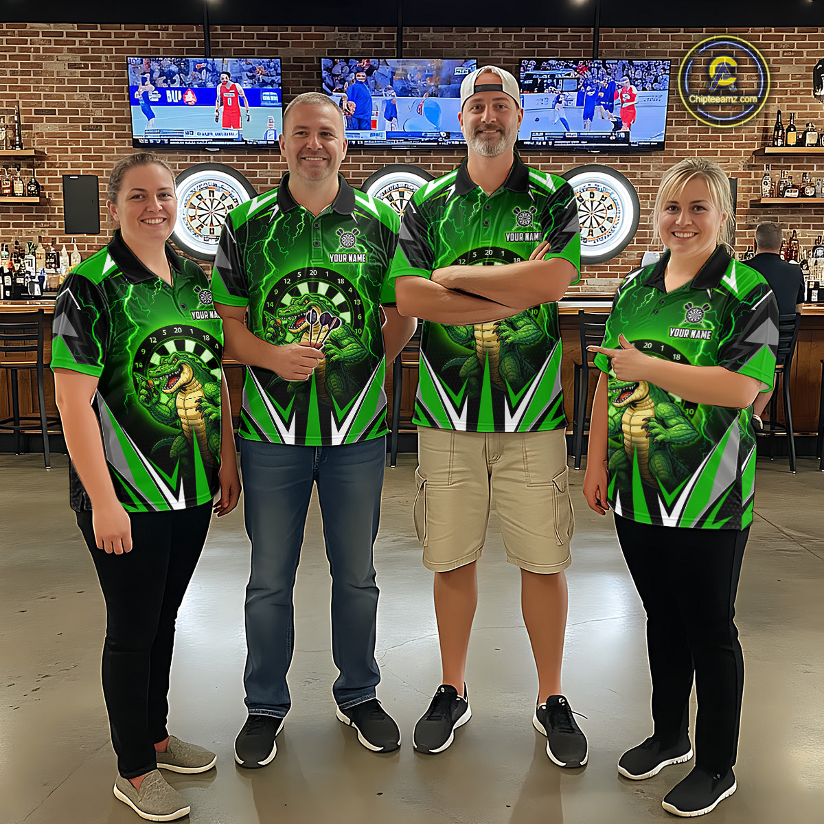Green Funny Alligator Darts Shirt For Women Custom Lightning Darts Team Jersey Polo & 1/4 Zip TDM5966