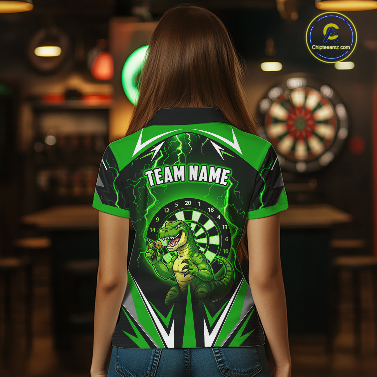 Green Funny Sauropod Darts Shirt For Women Custom Lightning Darts Team Jersey Polo & 1/4 Zip TDM5967