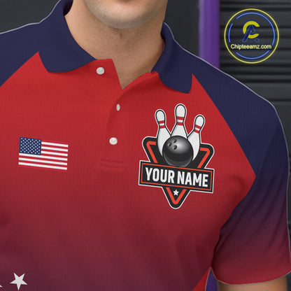 American Flag Bowling Jersey For Men Custom Patriotic Bowling Shirt Team Polo & 1/4 Zip |Red TDM5970