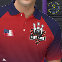 Load image into Gallery viewer, American Flag Bowling Jersey For Men Custom Patriotic Bowling Shirt Team Polo &amp; 1/4 Zip |Red TDM5970