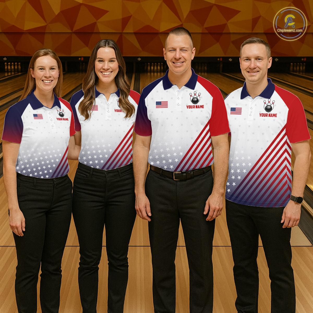 American Flag Bowling Jersey For Women Custom Patriotic Bowling Shirt Team Polo & 1/4 Zip |White TDM5971