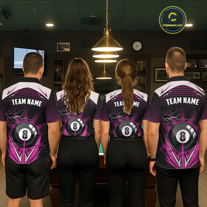 Pink 8 Ball Pool Billiard Jersey For Men Custom Lightning Billiard Team Shirt Polo & Quarter Zip TDM6134