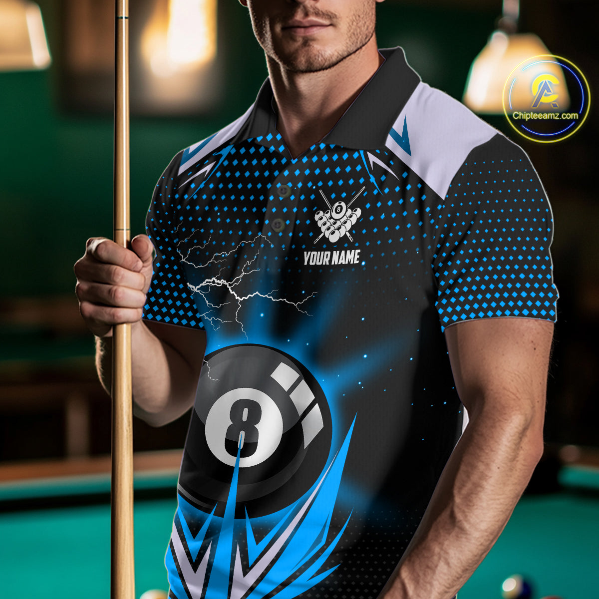 Blue 8 Ball Pool Billiard Jersey For Men Custom Lightning Billiard Team Shirt Polo & Quarter Zip TDM6135