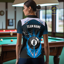 Load image into Gallery viewer, Blue 8 Ball Pool Billiard Jersey For Women Custom Lightning Billiard Team Shirt Polo &amp; Quarter Zip TDM6135
