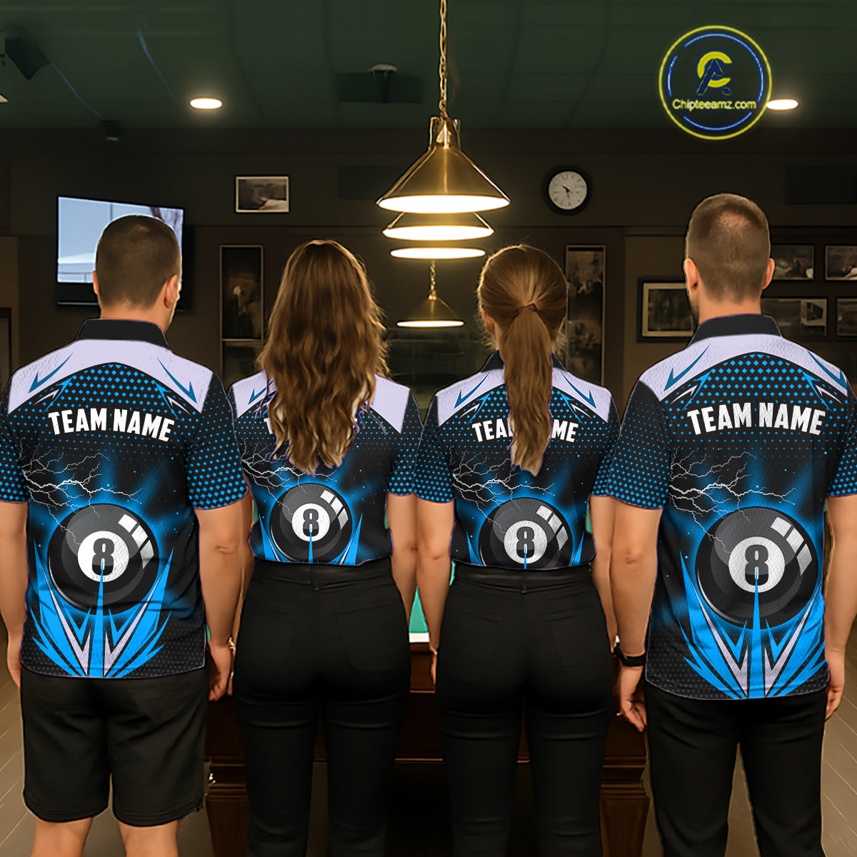 Blue 8 Ball Pool Billiard Jersey For Men Custom Lightning Billiard Team Shirt Polo & Quarter Zip TDM6135