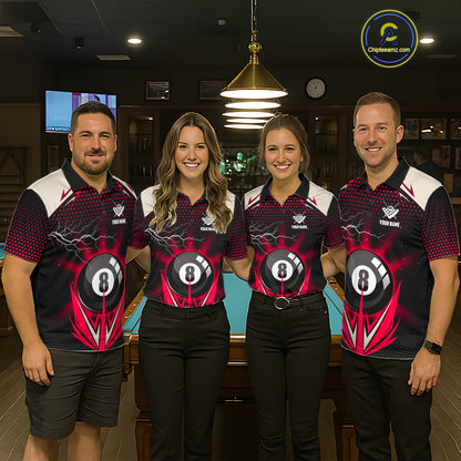 Red 8 Ball Pool Billiard Jersey For Women Custom Lightning Billiard Team Shirt Polo & Quarter Zip TDM6136
