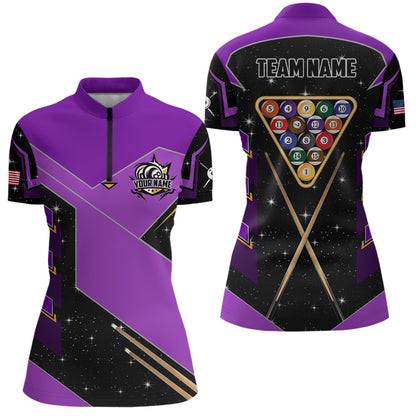 Personalized Galaxy 8 Ball Pool Billiard Shirts For Women, 8 Ball Billiard Attire Jerseys |Purple TDM2295