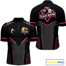 Load image into Gallery viewer, Personalized 8 Ball &amp; 9 Ball Pool Billiard Polo, 1/4 Zip For Men Custom Team Billiard Jersey|Pink TDM4048
