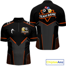 Load image into Gallery viewer, Personalized 8&amp;9 Ball Pool Billiard Polo, 1/4 Zip For Men Custom Team Billiard Jersey|Orange TDM4049