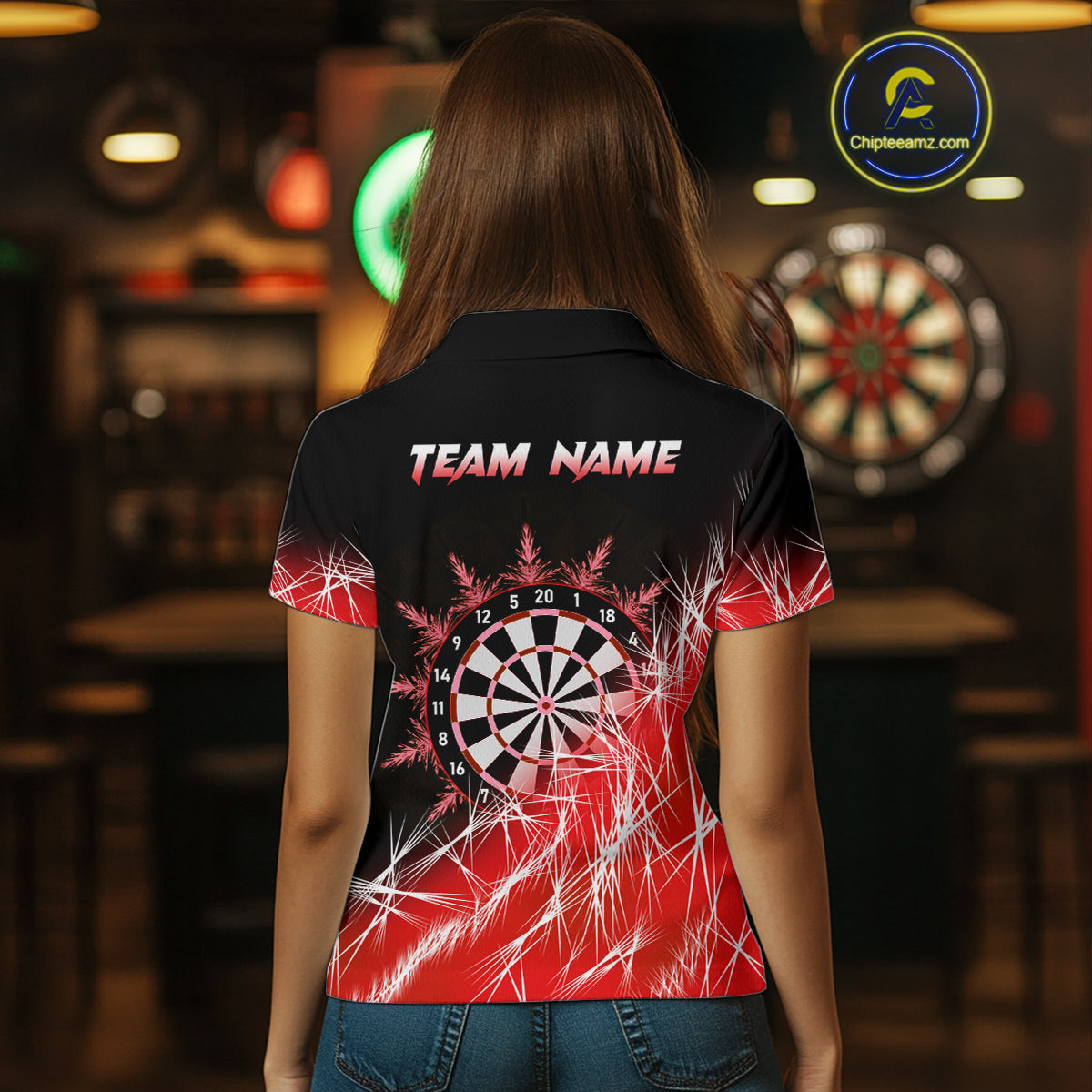 Red Icy Lights Women Darts Polo & Quarter Zip Custom Dart Shirts For Team Darts Jerseys Outfit TDM4640