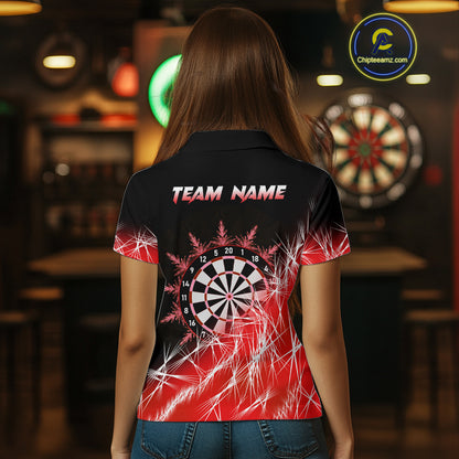 Red Icy Lights Women Darts Polo & Quarter Zip Custom Dart Shirts For Team Darts Jerseys Outfit TDM4640