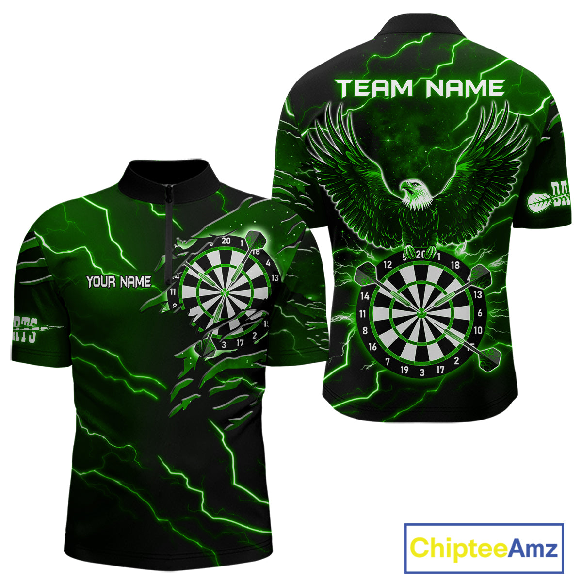 Personalized Thunder Lightning Eagle Green Darts Shirt Polo & Quarter Zip For Men Dart Team Jersey TDM4834