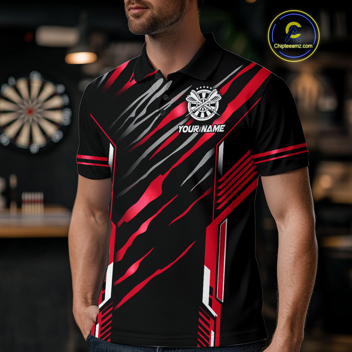 3D Darts Board Fire Flame Custom Dart Shirts For Men, Best Dart League Jerseys Team Uniform |Red TDM5051