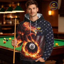 Load image into Gallery viewer, American Flag Flame 8 Ball Eagle Billiard Hoodie For Men And Women Custom 8 Ball Hoodie Team Jersey TDM5787