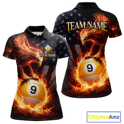 American Flag Flame 9 Ball Eagle Billiard Shirt For Women Custom Pool Team Shirt, Billiard Jersey TDM5788