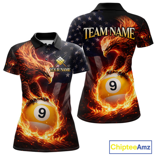 American Flag Flame 9 Ball Eagle Billiard Shirt For Women Custom Pool Team Shirt, Billiard Jersey TDM5788