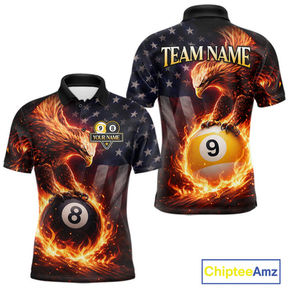 American Flag Flame 8 Ball & 9 Ball Eagle Billiard Shirt For Men Custom Patriotic Pool Team Jersey TDM5789
