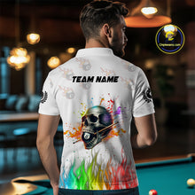 Load image into Gallery viewer, Funny Colorful Billiard Skull Personalized Men Polo Shirts, Custom Team Name Billiard Attire TDM1124