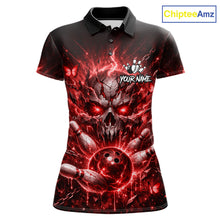 Load image into Gallery viewer, Personalized Red Butterfly Skull Bowling Shirt For Women Custom Bowling Jersey Polo &amp; 1/4 Zip TDM6385