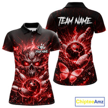 Load image into Gallery viewer, Personalized Red Butterfly Skull Bowling Shirt For Women Custom Bowling Jersey Polo &amp; 1/4 Zip TDM6385
