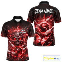 Load image into Gallery viewer, Personalized Red Butterfly Skull Bowling Shirt For Men Custom Bowling Jersey Polo &amp; 1/4 Zip TDM6385