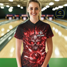 Load image into Gallery viewer, Personalized Red Butterfly Skull Bowling Shirt For Women Custom Bowling Jersey Polo &amp; 1/4 Zip TDM6385