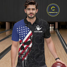 Load image into Gallery viewer, Custom American Flag Skull Bowling Jersey For Men, Patriotic Bowling Team Shirt Polo &amp; 1/4 Zip TDM6389