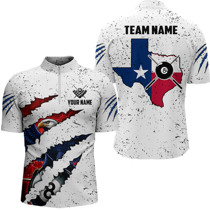 Customized Eagle Texas Flag White Grunge Billiard Shirts For Men, Patriotic Billiard Team Jerseys TDM2319