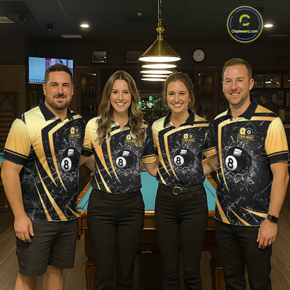 Black And Gold 8 Ball & 9 Ball Glass Break Billiard Shirt For Women Custom Pool Team Jersey Outfit TDM6151