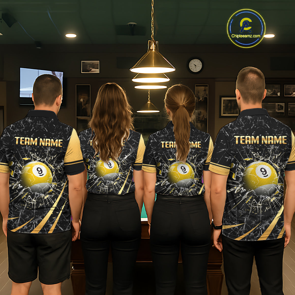 Black And Gold 8 Ball & 9 Ball Glass Break Billiard Shirt For Women Custom Pool Team Jersey Outfit TDM6151