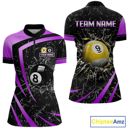 Black And Purple 8 Ball & 9 Ball Glass Break Billiard Shirt For Women Custom Pool Team Jersey Outfit TDM6152
