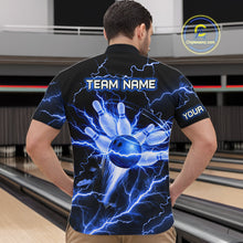 Load image into Gallery viewer, Personalized Lightning Skull Blue Bowling Shirt For Men, Bowling Team Jersey Polo &amp; 1/4 Zip TDM6159