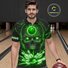 Load image into Gallery viewer, Personalized Lightning Skull Green Bowling Shirt For Men, Bowling Team Jersey Polo &amp; 1/4 Zip TDM6160