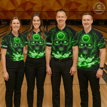 Load image into Gallery viewer, Personalized Lightning Skull Green Bowling Shirt For Men, Bowling Team Jersey Polo &amp; 1/4 Zip TDM6160