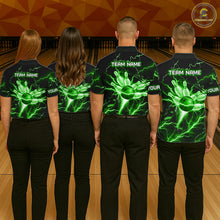 Load image into Gallery viewer, Personalized Lightning Skull Green Bowling Shirt For Men, Bowling Team Jersey Polo &amp; 1/4 Zip TDM6160