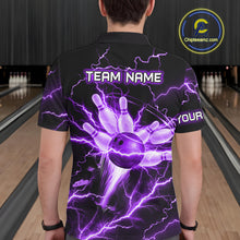 Load image into Gallery viewer, Personalized Lightning Skull Purple Bowling Shirt For Men, Bowling Team Jersey Polo &amp; 1/4 Zip TDM6161