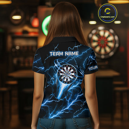 Personalized Blue Darts Skull Women Polo Shirts Custom Lightning Thunder Team League Darts Jersey TDM1511