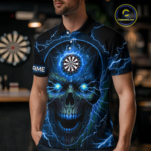 Load image into Gallery viewer, Personalized Blue Darts Skull Men Polo Shirts Custom Lightning Thunder Team League Darts Jersey TDM1511