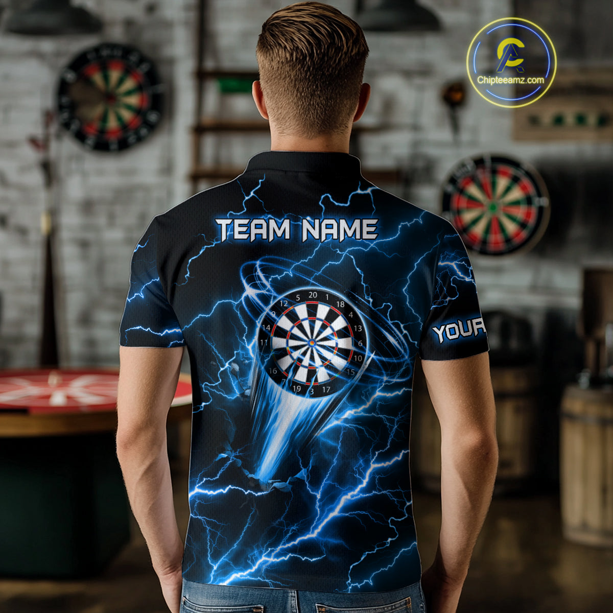 Personalized Blue Darts Skull Men Polo Shirts Custom Lightning Thunder Team League Darts Jersey TDM1511