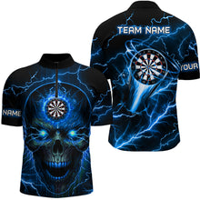Load image into Gallery viewer, Blue Darts Skull Men Quarter-Zip Shirt Custom Lightning Thunder Team League Darts Jersey TDM1511