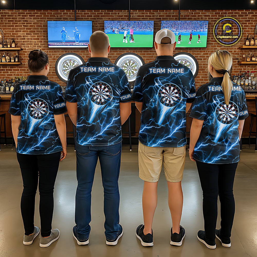 Personalized Blue Darts Skull Women Polo Shirts Custom Lightning Thunder Team League Darts Jersey TDM1511