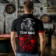 Load image into Gallery viewer, Custom Men's Grim Reaper Dart Shirt – Black Red Grunge Darts Jersey Team Polo &amp; Quarter Zip Styles TDM4067