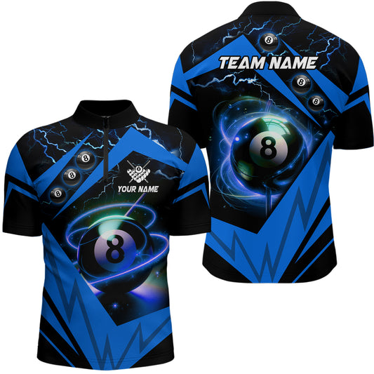 Blue 8 Ball Pool Billiard Jersey Custom Men Quarter-Zip Shirt Team League Billiard Shirts TDM0990