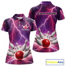 Load image into Gallery viewer, Custom Thunder Lightning Red &amp; Purple Bowling Shirt For Women, Bowling Team Jersey Polo &amp; 1/4 Zip TDM6189