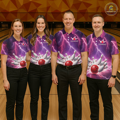 Custom Thunder Lightning Red & Purple Bowling Shirt For Women, Bowling Team Jersey Polo & 1/4 Zip TDM6189