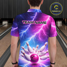 Load image into Gallery viewer, Custom Thunder Lightning Blue And Pink Bowling Shirt For Men, Bowling Team Jersey Polo &amp; 1/4 Zip TDM6190
