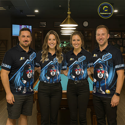 Blue Funny 8 Ball & 9 Ball Pool Billiard Shirt For Women Custom Billiard Team Jersey Polo & 1/4 Zip TDM6616