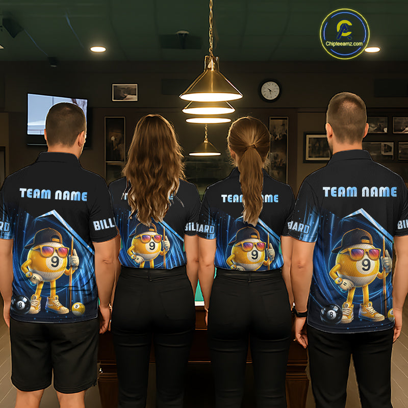 Blue Funny 8 Ball & 9 Ball Pool Billiard Shirt For Women Custom Billiard Team Jersey Polo & 1/4 Zip TDM6616