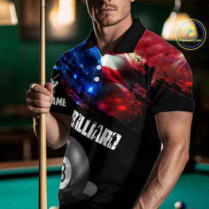 Personalized Glowing American Flag Billiard Shirt For Men Custom Patriotic 8 Ball Pool Team Jersey TDM4264